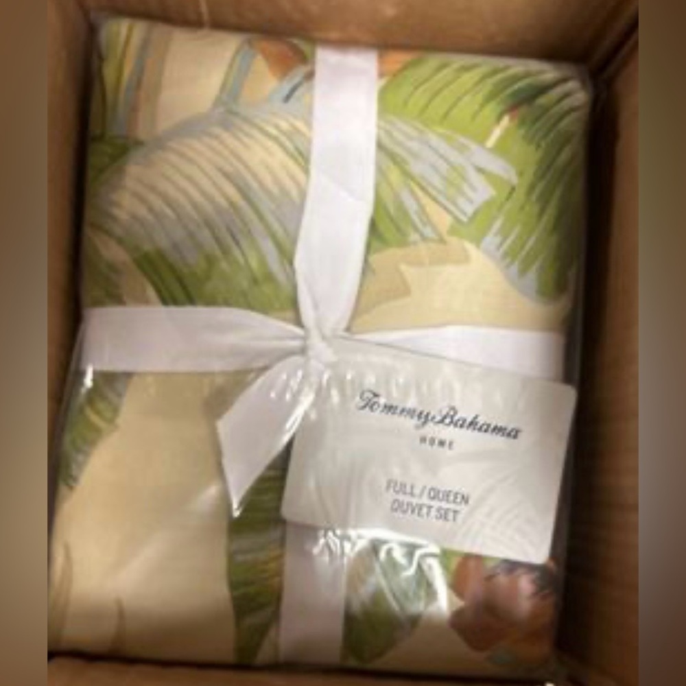 Tommy Bahama Palmiers Green Cotton Reversible 3 Piece Duvet Cover Set Queen New - Picture 4 of 4